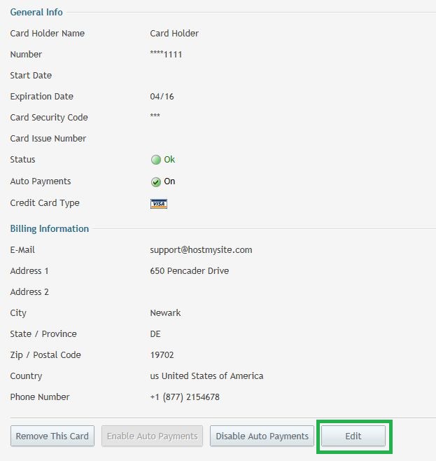 Payment Method Information screen