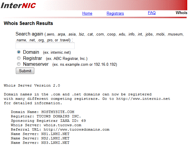 Find your current registrar or domain WHOIS information